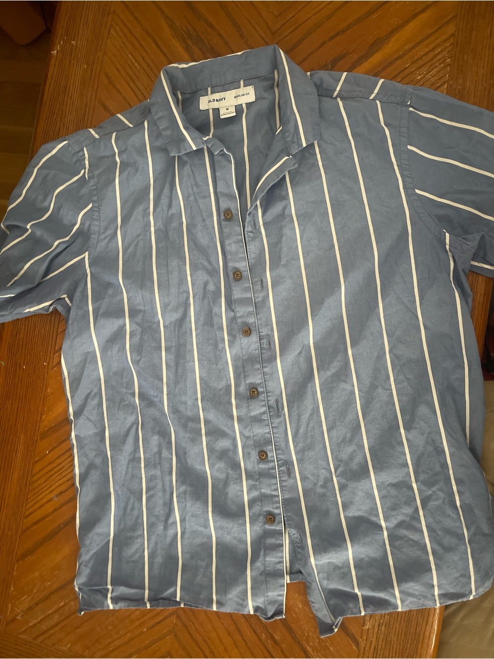 Old Navy Blue and White Vertical Stripe Button-Down Shirt
